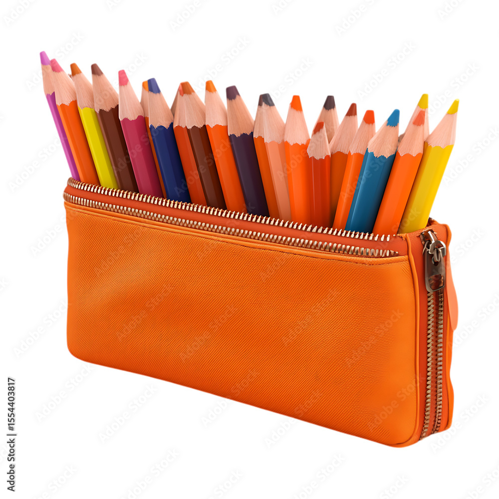 Fototapeta premium Vibrant Colored Pencils in Orange Case Creative Art Supplies On Transparent Background