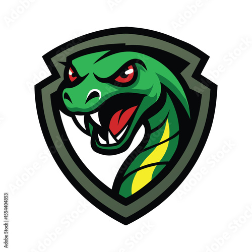 Fearless snake head mascot logo with flicking tongue and fierce eyes Vector illustration