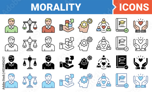 Morality icon set with multiple style collection.