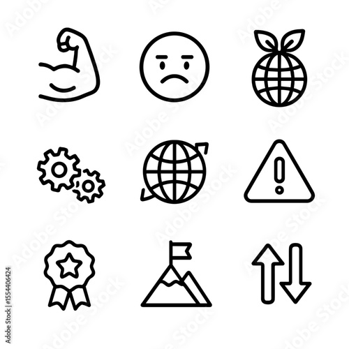 SWOT Analysis Icons. Outline icon set of SWOT analysis factors: strengths, weaknesses, opportunities, threats, internal factors,