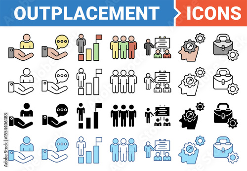 Outplacement icon set with multiple style collection.