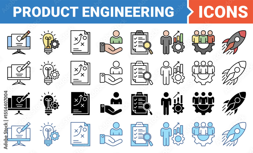 Obraz premium Product engineering icon set with multiple style collection.