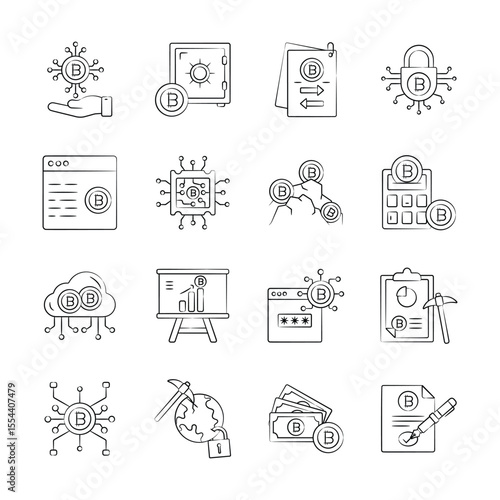 Check out our premium set of bitcoin earning hand drawn style icons