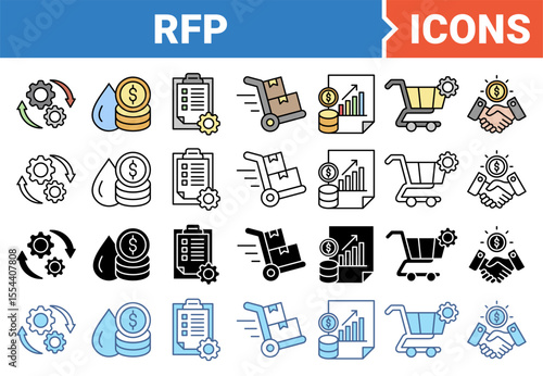 RFP concept of request for proposal icon set with multiple style collection.