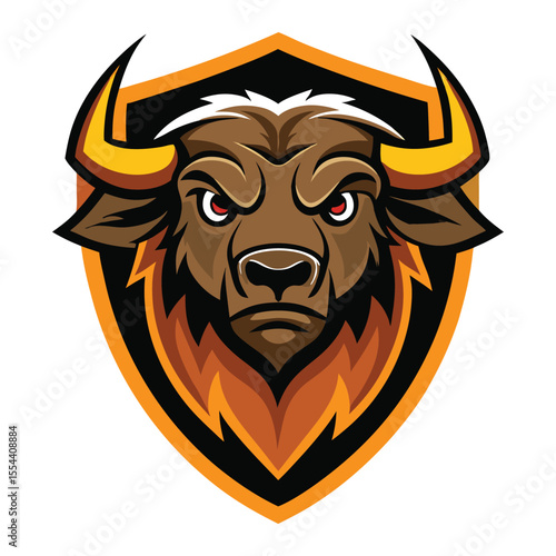 Brave buffalo head mascot logo with strong horns and confident stance Vector illustration