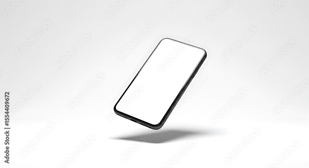Modern Smartphone Mockup Blank Screen, Floating Design, White Background Modern Smartphone Mockup Blank Screen, Floating Design, White Background