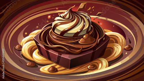 chocolate, dark chocolate, cocoa, dessert, sweet, gourmet, luxury, swirl, semi-realistic, soft lighting, melted, marble, food, tasty, elegant, sugar, rich, snack, background, realistic, close-up, deta