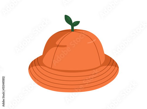 Panama hat, funny kids design. Orange fruit shape with leaf sprout, beach hea...