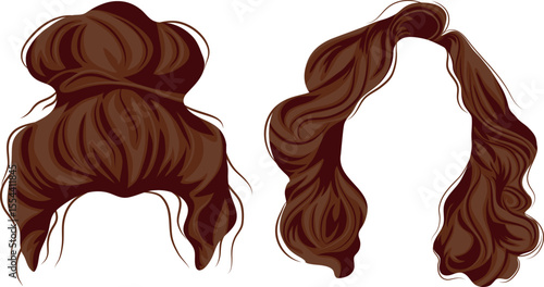 set of two styling and hairstyle templates for medium-length brown female hair for female characters