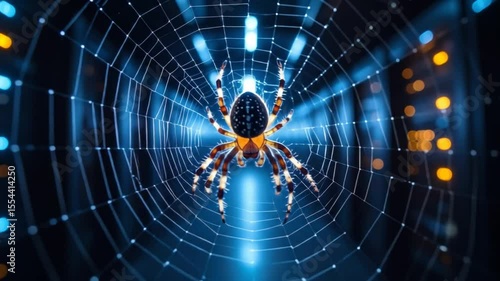 Spider In Web Tunnel Glowing Lights