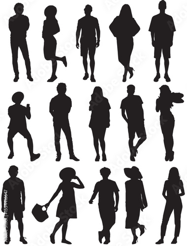 vector silhouettes of people in summer attire