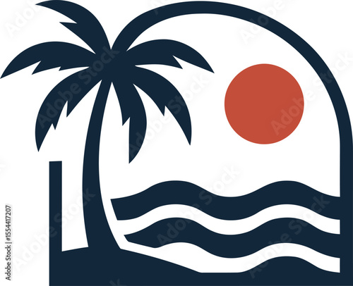 Tropical beach sunset logo