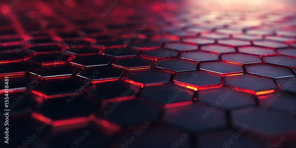 Obraz premium Abstract hexagonal grid with red glow