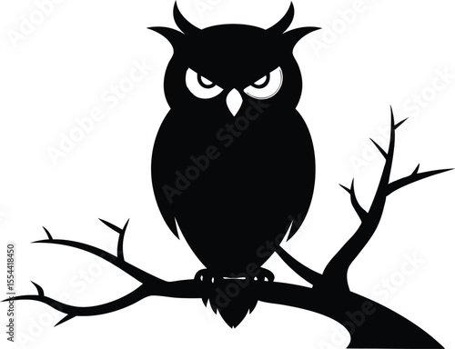 Halloween ominous owl sitting on a bare branch silhouette vector design