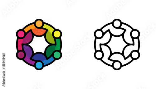 Colorful and Line logo icon of a people group in circle. for team-building activities, social networking, diversity initiatives, community events, or group projects. vector icon design