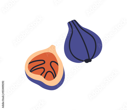 Fig fruits, whole and cut half, piece. Fresh natural vitamin summer food with...