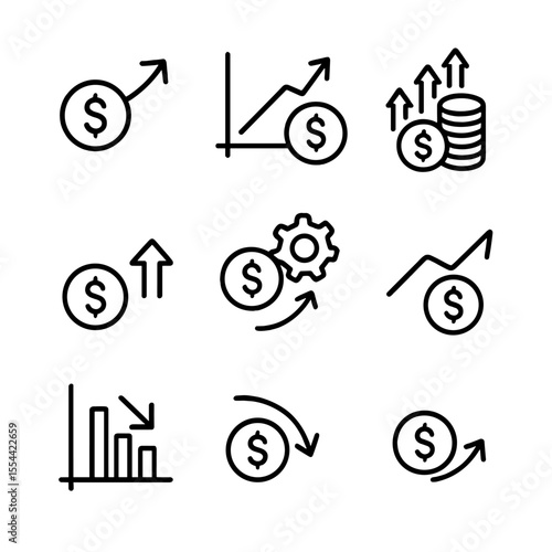 Inflation Types Icons. Outline icon set of types of inflation: creeping inflation, galloping inflation, hyperinflation,