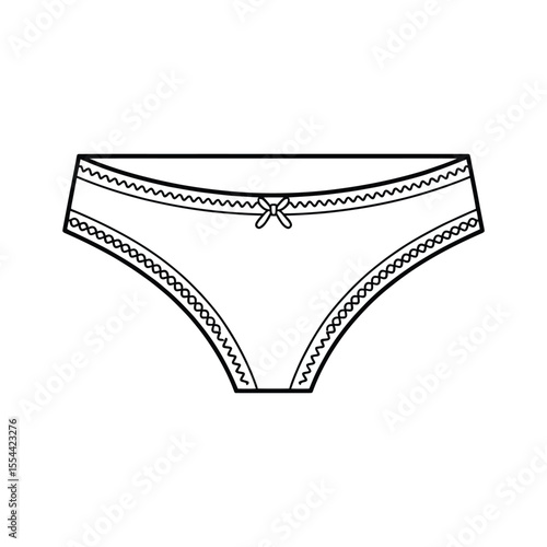 Simple line drawing of women s underwear with a bow and decorative trim