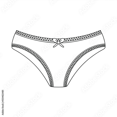 Simple line drawing of women s underwear with a decorative bow and zigzag trim