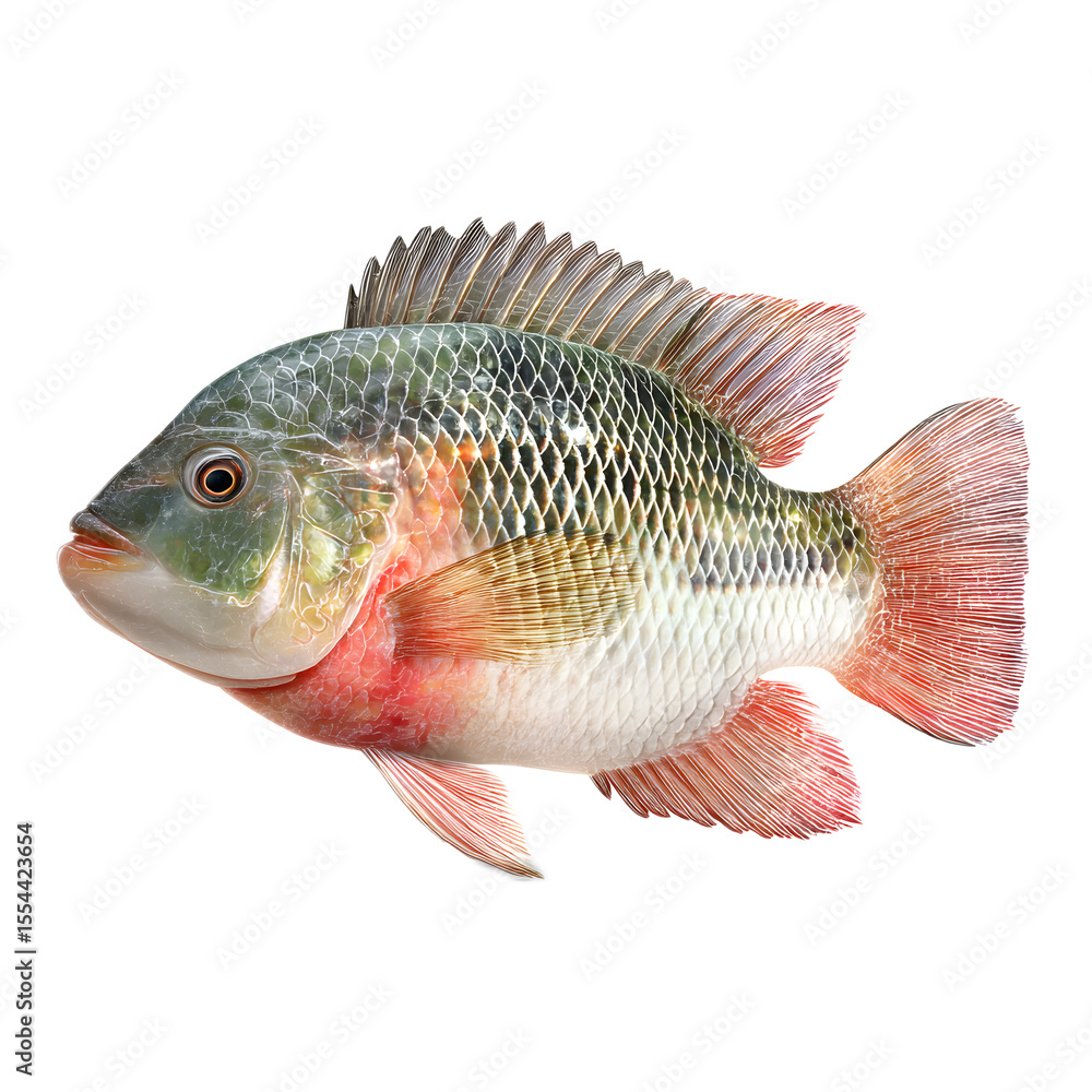 Fototapeta premium A close up shot of a brightly colored freshwater fish with intricate iridescent scales and flowing fins swimming in its natural habitat