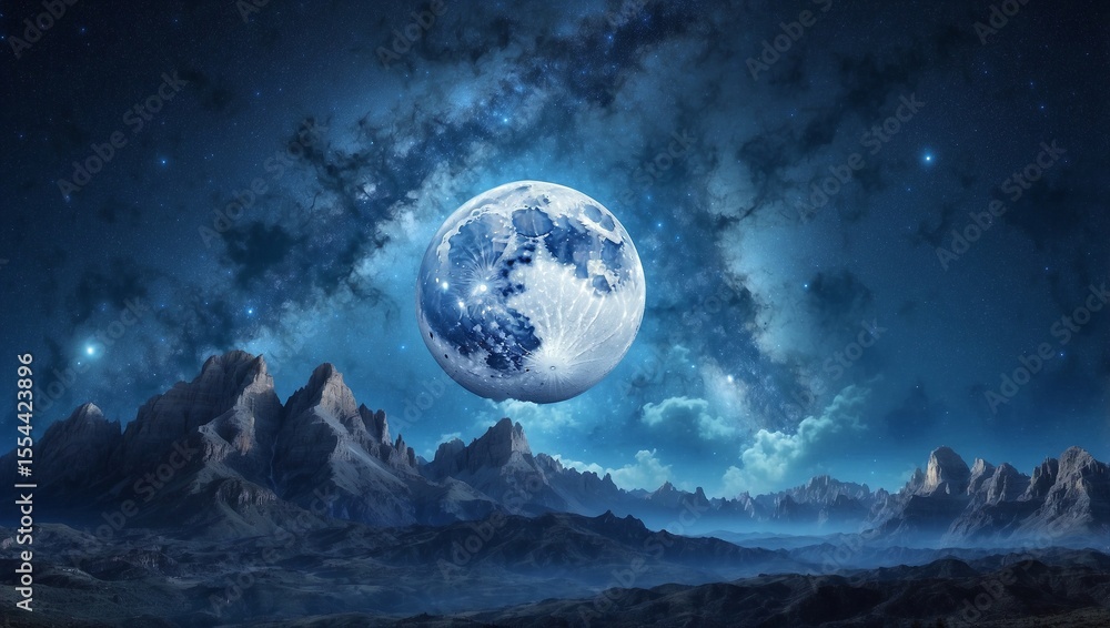 Fototapeta premium Blue Moon Rises Beneath Starry Veil