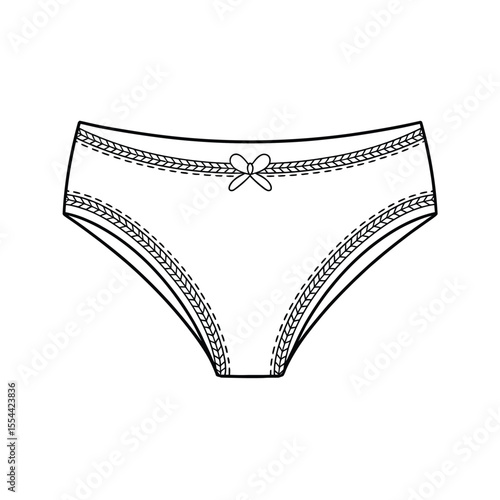 Simple line drawing of white women s underwear with a bow and decorative stitching
