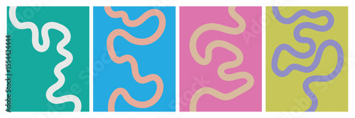 Set of color abstract banner with curvy line and motivational phrase. Background with scribble squiggle. Wave line art . Vector Illustration . 