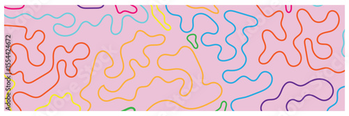 Set of color abstract banner with curvy line and motivational phrase. Background with scribble squiggle. Wave line art . Vector Illustration . 