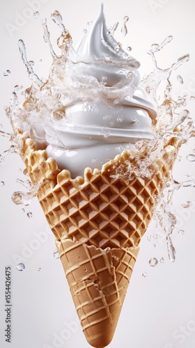 Creamy ice cream cone with splash