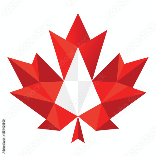 Geometric red and white maple leaf isolated on white background