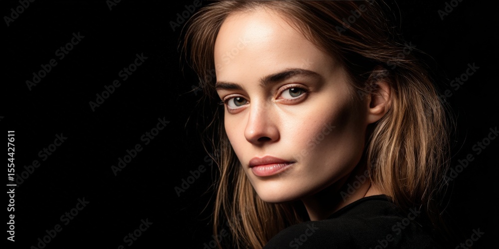 Stunning Portrait of a Young Woman with Natural Beauty and Soft Lighting Stunning Portrait of a Young Woman with Natural Beauty and Soft Lighting