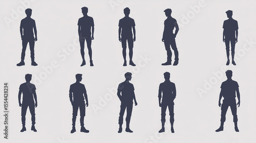 Set of casual men silhouettes standing in different poses
