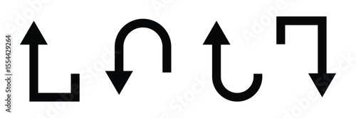 Go Straight This Way One Way Only U Turn Left and Right Blue and White Arrow Round Circle Traffic Sign Direction Icon Set. Vector Image. EPS 10 . Vector Illustration . 