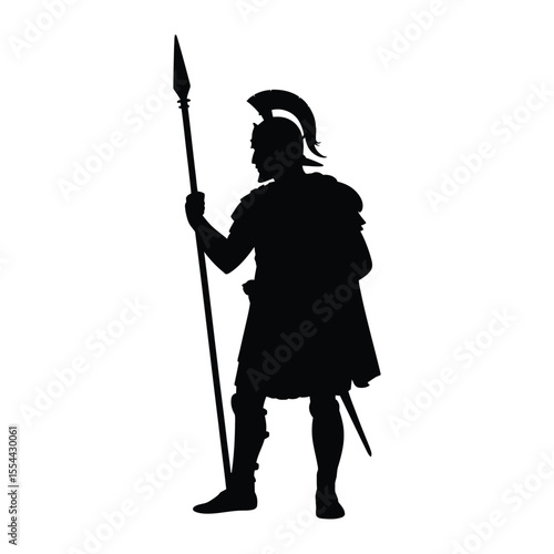 Silhouette of a Roman Soldier with Spear and Helmet