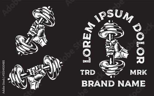 Skull hand with dumbbell t shirt designs 

