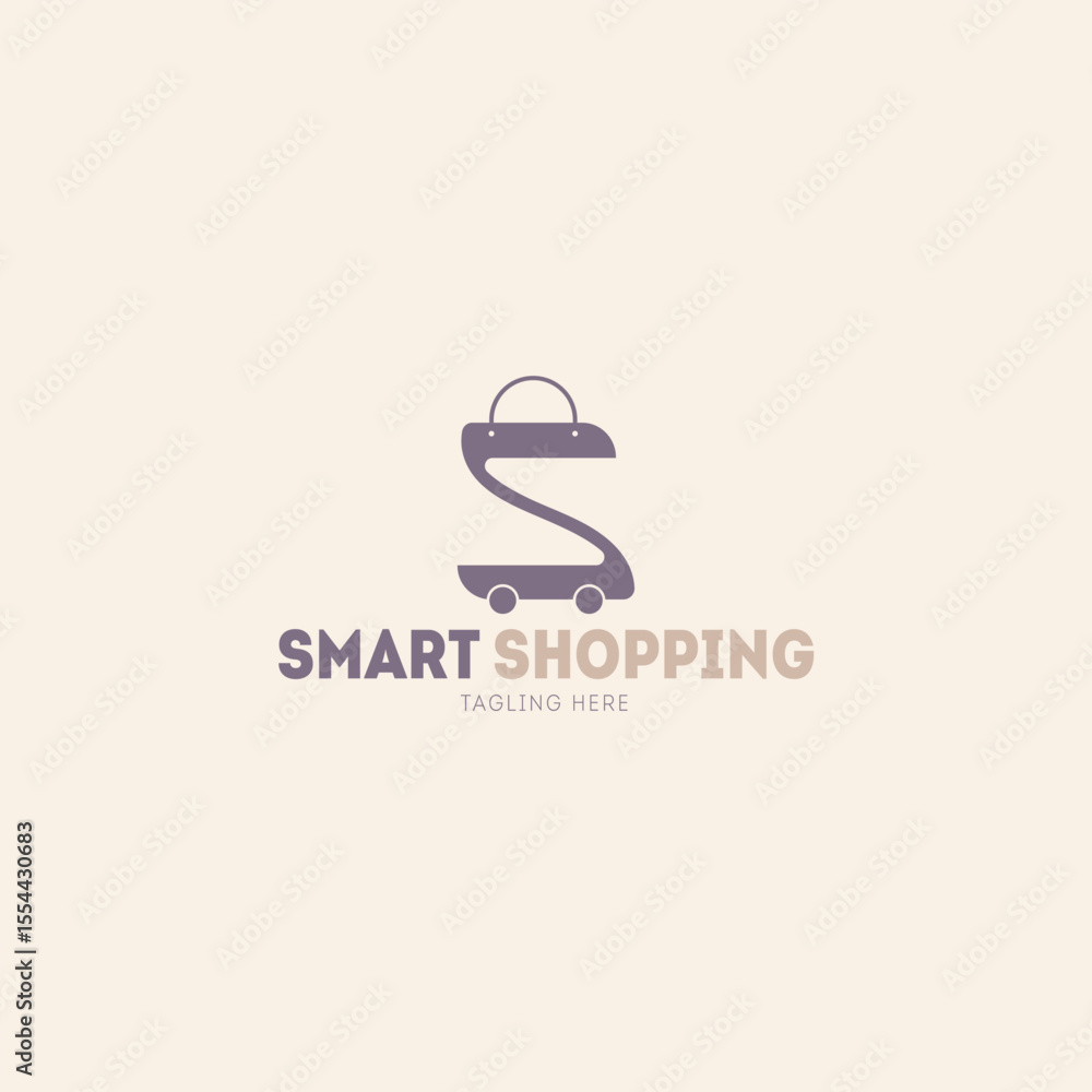 Fototapeta premium Modern s letter logo design for smart shopping with shopping bag and wheels