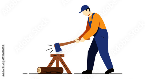 A Lumberjack Chopping Wood A Vigorous Display of Skill and Strength