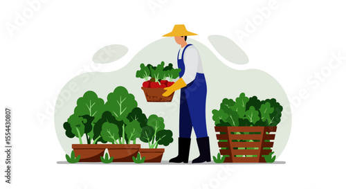 A Farmer Harvesting Fresh Organic Vegetables in a Garden