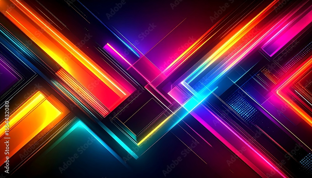 Abstract neon geometric lines background Vibrant colors with bright glow in dark space. Abstract neon geometric lines background Vibrant colors with bright glow in dark space.