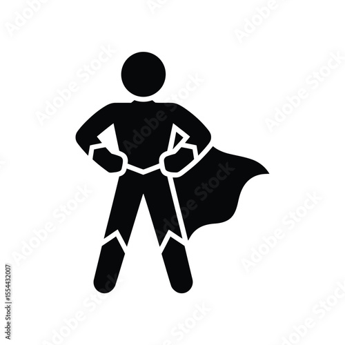 Superhero Icon Black Silhouette of a Powerful Figure with Cape