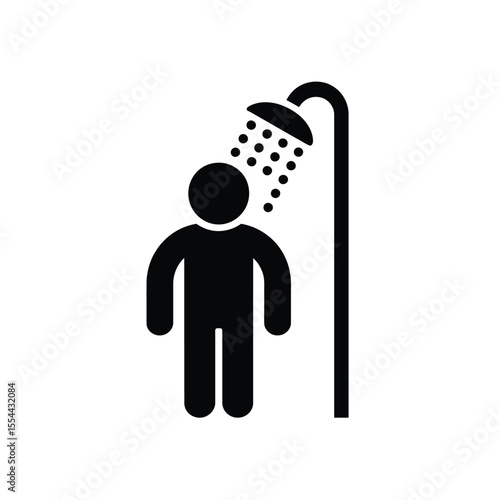 Black silhouette of person taking a shower water droplets falling