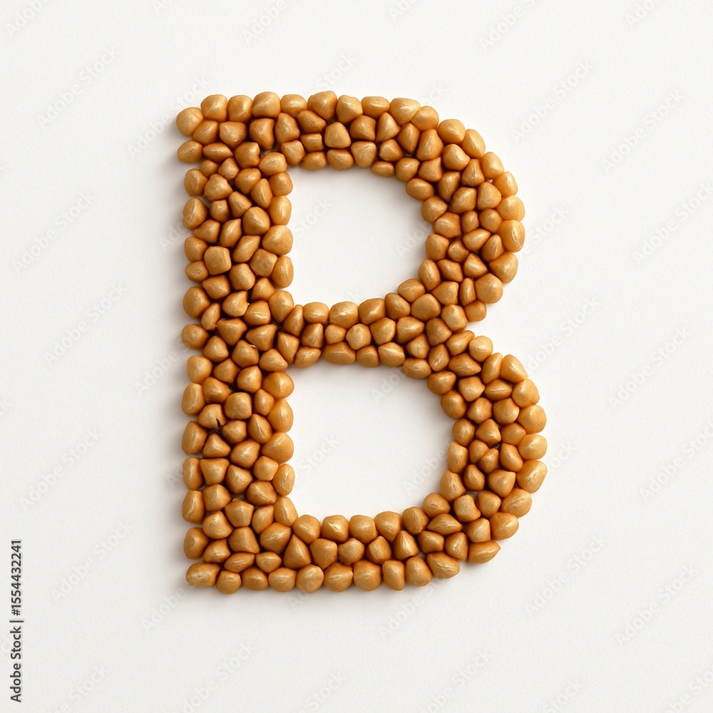 Capital letter B made from raw brown buckwheat on a white background, top view. Minimalist food typography with natural grains.
Capital letter B made from raw brown buckwheat on a white background, top view. Minimalist food typography with natural grains.