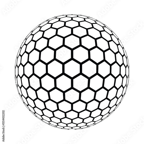 Abstract spherical object with a repeating hexagonal pattern on a white background