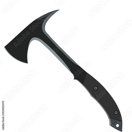 Tactical tomahawk axe with black handle isolated on white background