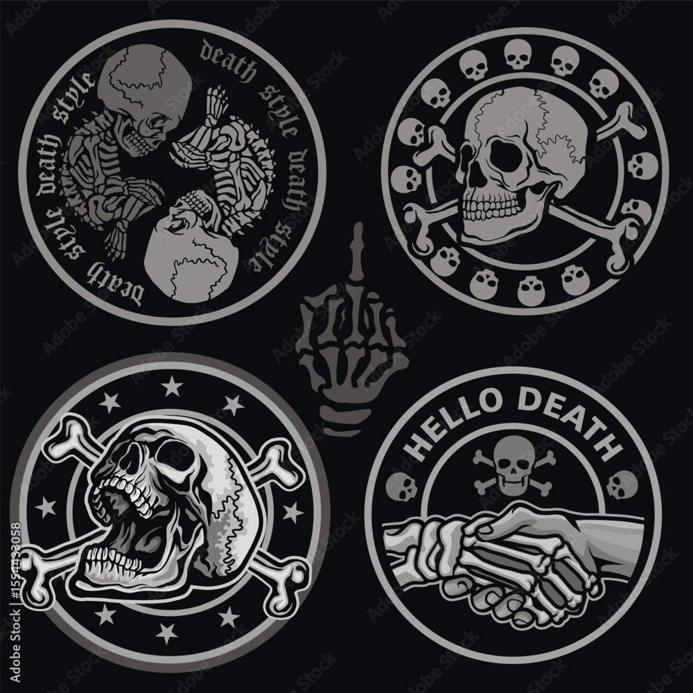 Fototapeta premium set, gothic sign with skull, grunge vintage design t shirts
