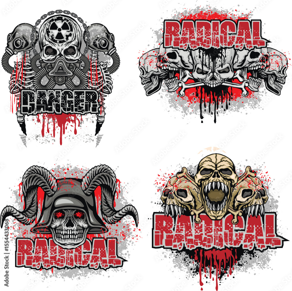 Obraz premium set, gothic sign with skull, grunge vintage design t shirts