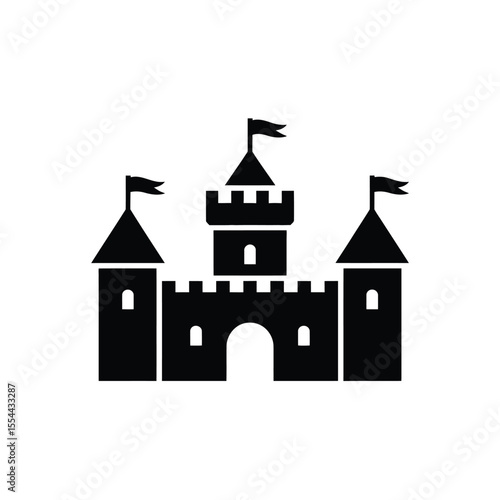 Simple Black and White Castle Silhouette with Three Towers