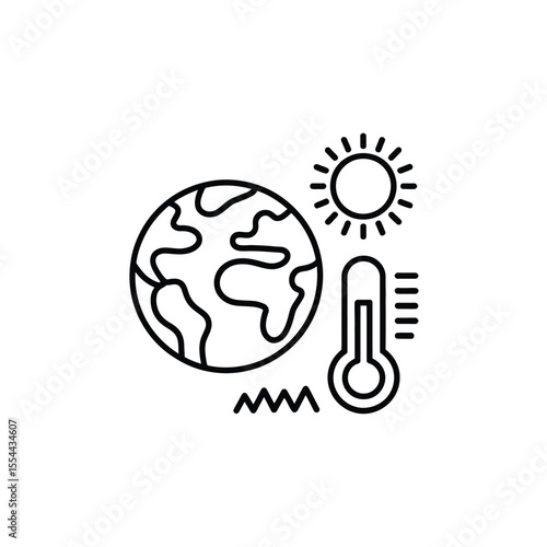 Global Warming Icon Earth Sun Thermometer and Rising Sea Levels