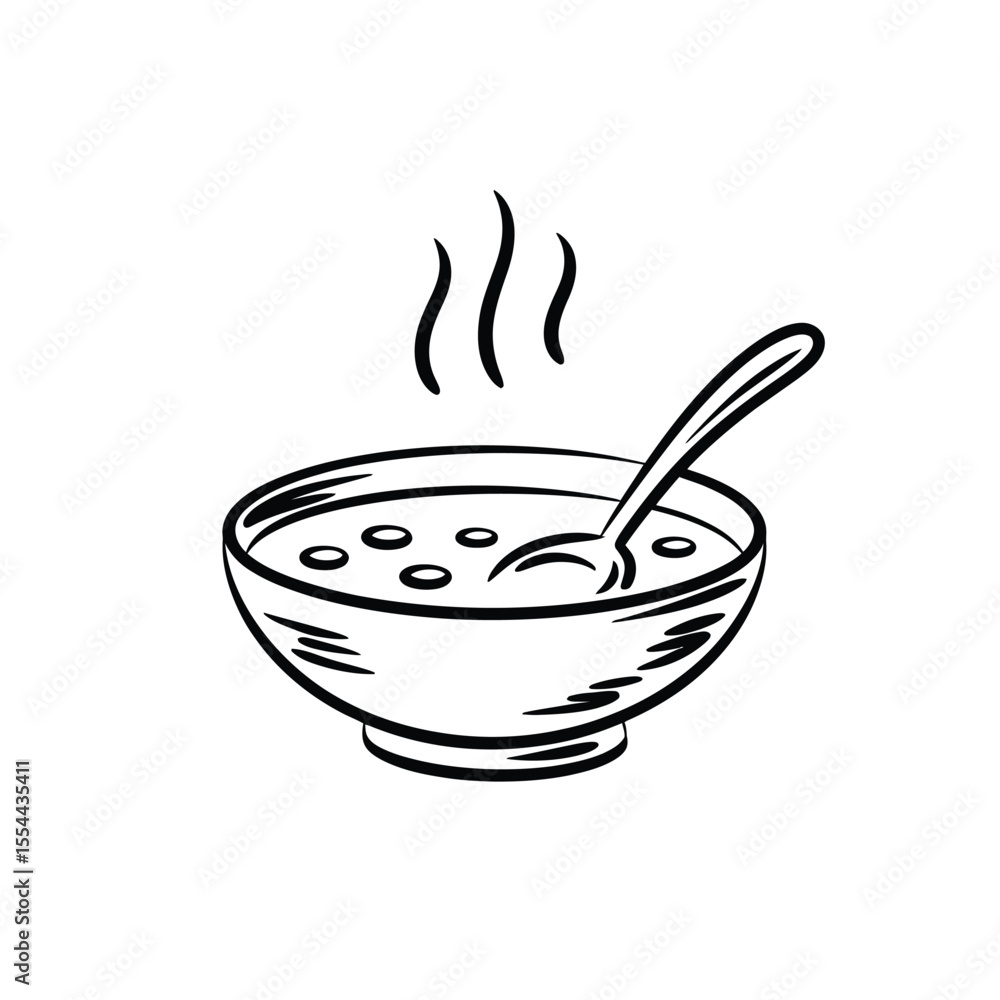 Simple line art drawing of a bowl of hot soup Simple line art drawing of a bowl of hot soup