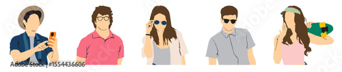 vector collection of half isolated people in summer cloths 